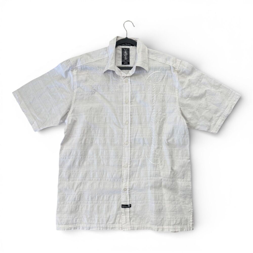 South Pole Hexagon Authentic White Ramie Button Up Shirt Mens Large Casual